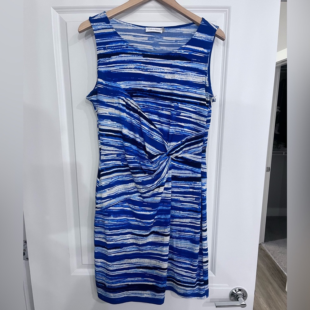 🛍️ Calvin Klein Blue and White Striped Mini Dress